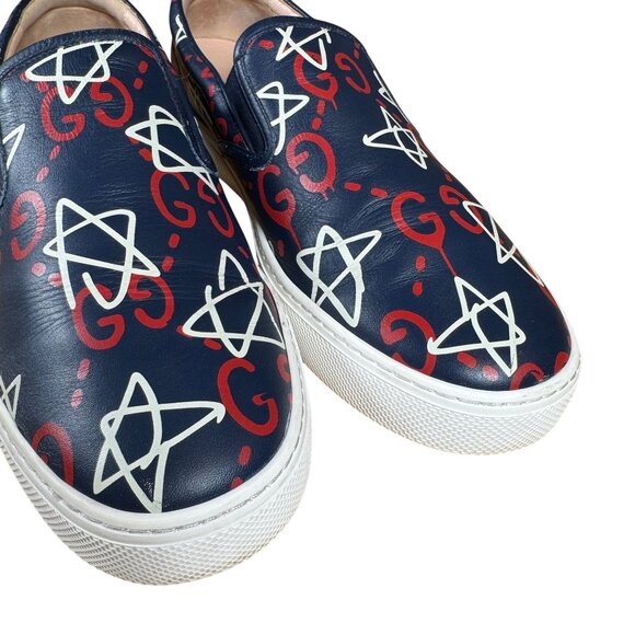 Gucci Ghost Navy Blue Monogram Star Men's Slip on Sneakers Size 14 - Picture 3 of 9